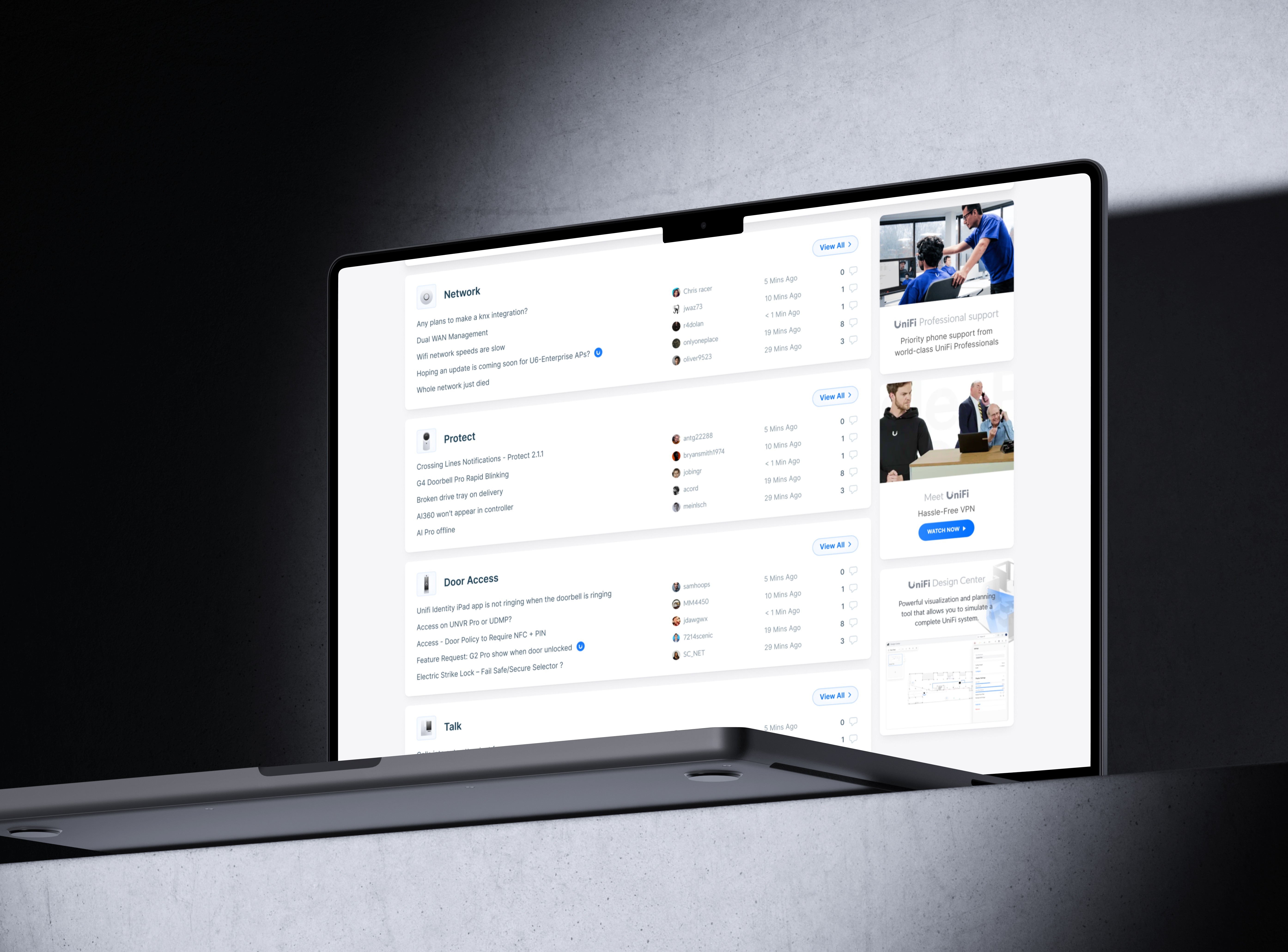 Digital interface displaying a list of forum topics with ratings and ads on the right